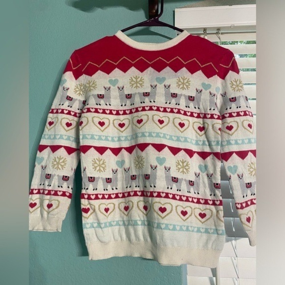 Andy & Evan Sweater Girls 7 Fair Isle Holiday Christmas Llama Red‎ White